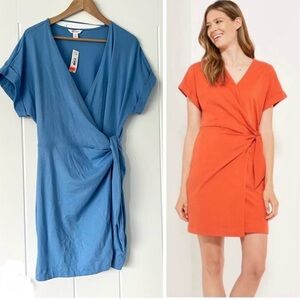 Blue V-Neck Wrap Dress Side Tie Soft Comfortable Minimalist Size Large